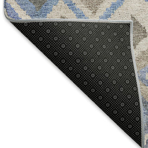 HomeRoots 10' Indoor Outdoor Denim Blue, Gray & Ivory Geometric Washable Area Rug - Stylish, Durable & Easy Care 658488