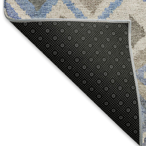 HomeRoots 10' Indoor Outdoor Denim Blue, Gray & Ivory Geometric Washable Area Rug - Stylish, Durable & Easy Care 658488