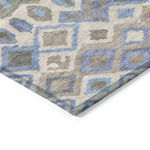 HomeRoots 10' Indoor Outdoor Denim Blue, Gray & Ivory Geometric Washable Area Rug - Stylish, Durable & Easy Care 658488