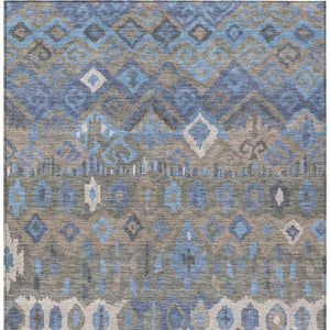 HomeRoots 10' Indoor Outdoor Denim Blue, Gray & Ivory Geometric Washable Area Rug - Stylish, Durable & Easy Care 658488