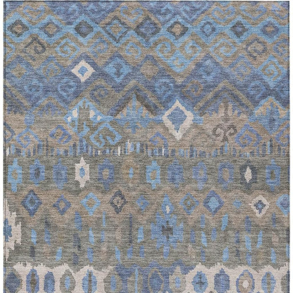 HomeRoots 10' Indoor Outdoor Denim Blue, Gray & Ivory Geometric Washable Area Rug - Stylish, Durable & Easy Care 658488