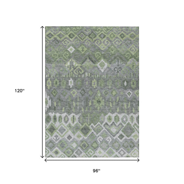HomeRoots 8' Modern Gray Green and Ivory Geometric Washable Indoor Outdoor Rug - Durable, Stylish, Versatile! 658492