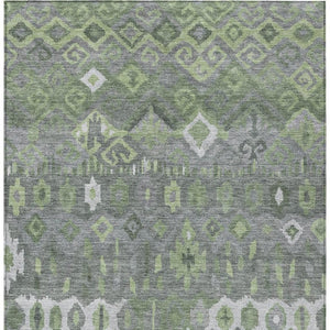HomeRoots 9' Gray Green and Ivory Geometric Washable Area Rug - Stylish, Durable Indoor/Outdoor Design for Any Space 658493