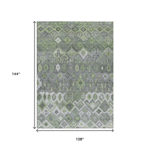 HomeRoots 9' Gray Green and Ivory Geometric Washable Area Rug - Stylish, Durable Indoor/Outdoor Design for Any Space 658493