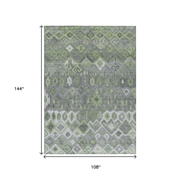 HomeRoots 9' Gray Green and Ivory Geometric Washable Area Rug - Stylish, Durable Indoor/Outdoor Design for Any Space 658493