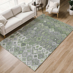 HomeRoots 9' Gray Green and Ivory Geometric Washable Area Rug - Stylish, Durable Indoor/Outdoor Design for Any Space 658493