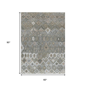 HomeRoots 5' X 8' Stylish Pewter Ivory Tan Geometric Area Rug - Washable, Durable for Indoor & Outdoor Use 658496