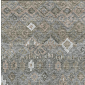HomeRoots 5' X 8' Stylish Pewter Ivory Tan Geometric Area Rug - Washable, Durable for Indoor & Outdoor Use 658496