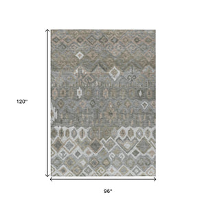 HomeRoots 8' X 10' Stylish Pewter Ivory Tan Geometric Rug - Durable, Washable, Indoor/Outdoor Versatile Design 658498