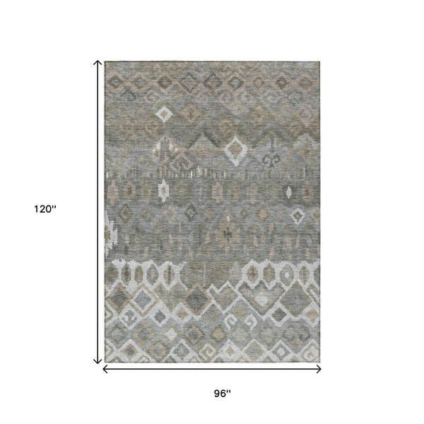 HomeRoots 8' X 10' Stylish Pewter Ivory Tan Geometric Rug - Durable, Washable, Indoor/Outdoor Versatile Design 658498