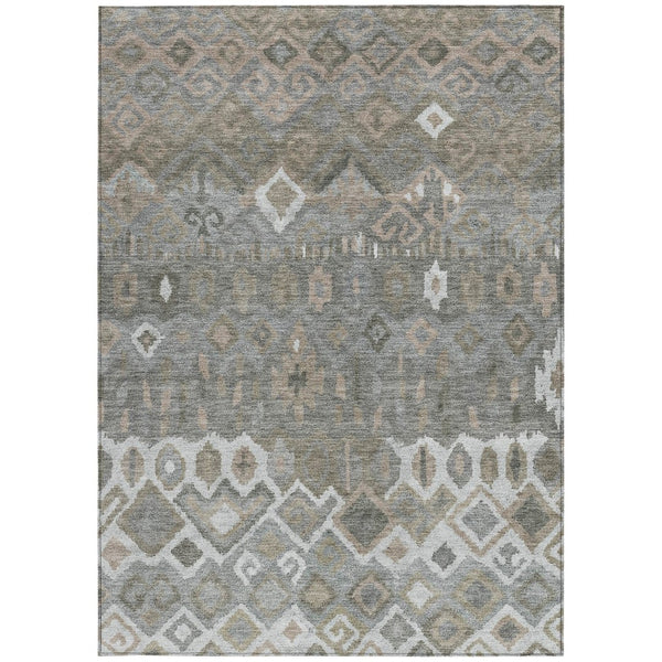 HomeRoots 9' X 12' Geometric Washable Area Rug in Pewter, Ivory & Tan - Stylish Indoor/Outdoor Décor Solution 658499