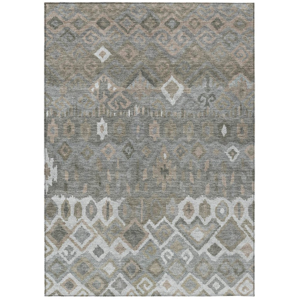 HomeRoots 9' X 12' Geometric Washable Area Rug in Pewter, Ivory & Tan - Stylish Indoor/Outdoor Décor Solution 658499
