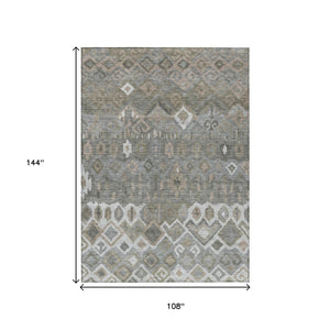 HomeRoots 9' X 12' Geometric Washable Area Rug in Pewter, Ivory & Tan - Stylish Indoor/Outdoor Décor Solution 658499