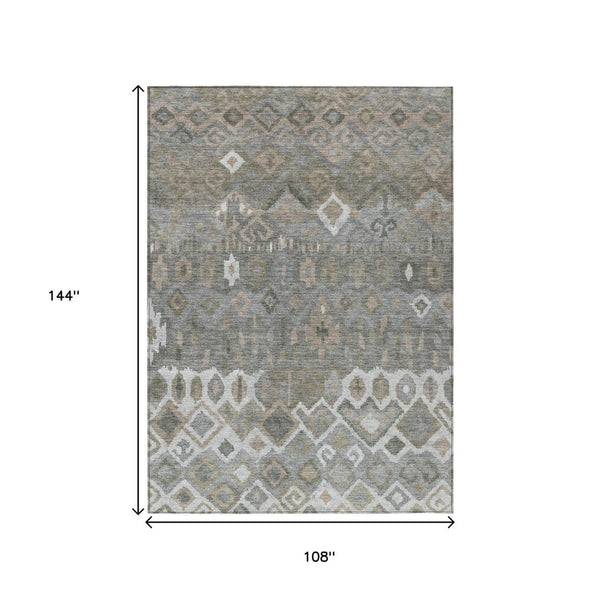 HomeRoots 9' X 12' Geometric Washable Area Rug in Pewter, Ivory & Tan - Stylish Indoor/Outdoor Décor Solution 658499