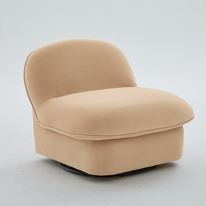 English Elm Swivel Accent Chair Plush Velvet Pumpkin Barrel Silhouette with 360 Degree Metal Base Khaki W3244P392748