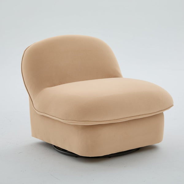 English Elm Swivel Accent Chair Plush Velvet Pumpkin Barrel Silhouette with 360 Degree Metal Base Khaki W3244P392748