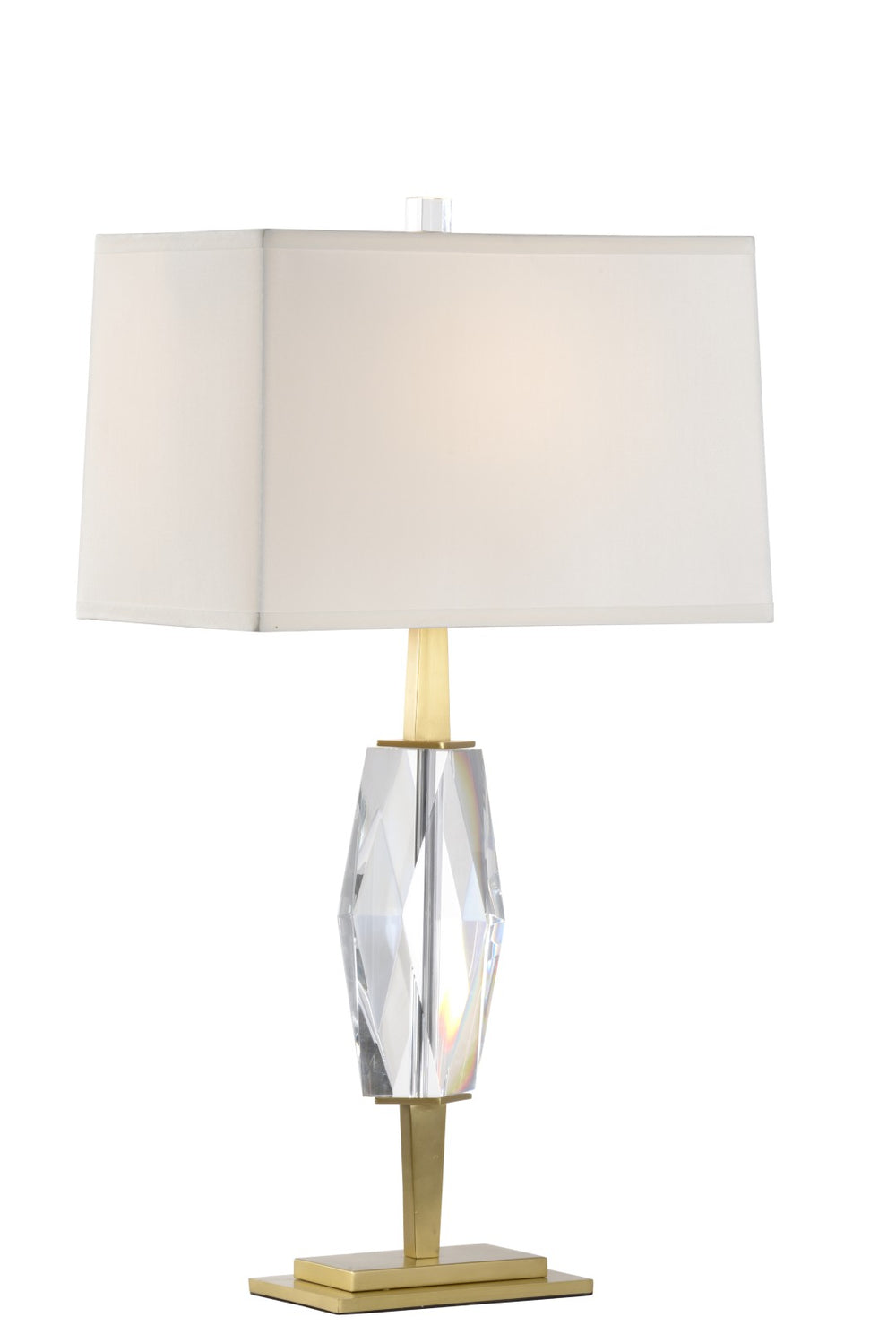 Wildwood Copious Crystal Table Lamp By Larry Laslo For Wildwood — Faceted Clear Crystal, Brushed Brass Base, Silk Shade (31.5") 65850