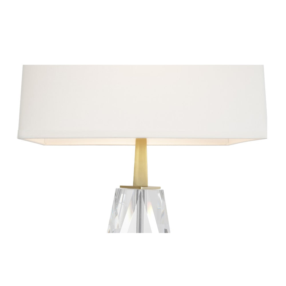 Wildwood Copious Crystal Table Lamp By Larry Laslo For Wildwood — Faceted Clear Crystal, Brushed Brass Base, Silk Shade (31.5") 65850