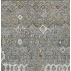 HomeRoots 10' X 14' Stylish Pewter Ivory Tan Geometric Area Rug - Washable, Durable for Indoors & Outdoors 658500