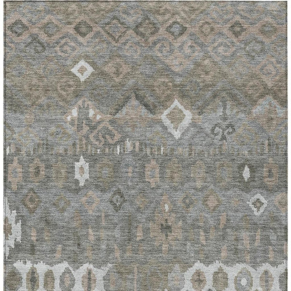 HomeRoots 10' X 14' Stylish Pewter Ivory Tan Geometric Area Rug - Washable, Durable for Indoors & Outdoors 658500