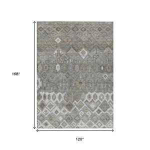 HomeRoots 10' X 14' Stylish Pewter Ivory Tan Geometric Area Rug - Washable, Durable for Indoors & Outdoors 658500