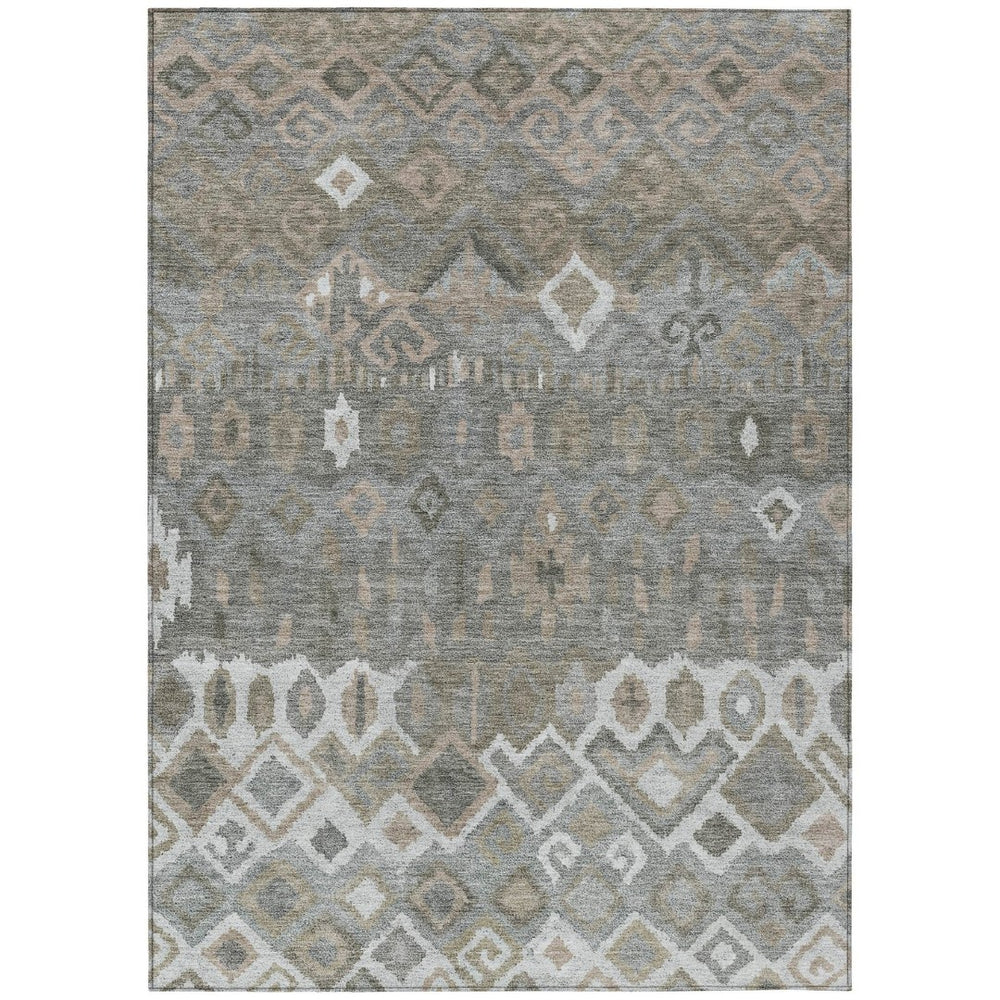 HomeRoots 10' X 14' Stylish Pewter Ivory Tan Geometric Area Rug - Washable, Durable for Indoors & Outdoors 658500