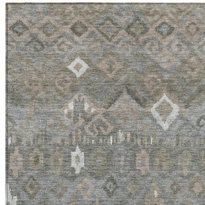 HomeRoots 10' X 14' Stylish Pewter Ivory Tan Geometric Area Rug - Washable, Durable for Indoors & Outdoors 658500
