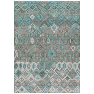HomeRoots 8' X 10' Geometric Teal Blue, Gray & Ivory Area Rug - Washable, Durable, Indoor/Outdoor Use! 658504