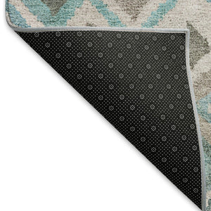HomeRoots 8' X 10' Geometric Teal Blue, Gray & Ivory Area Rug - Washable, Durable, Indoor/Outdoor Use! 658504