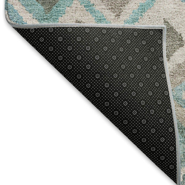 HomeRoots 8' X 10' Geometric Teal Blue, Gray & Ivory Area Rug - Washable, Durable, Indoor/Outdoor Use! 658504