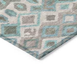 HomeRoots 8' X 10' Geometric Teal Blue, Gray & Ivory Area Rug - Washable, Durable, Indoor/Outdoor Use! 658504
