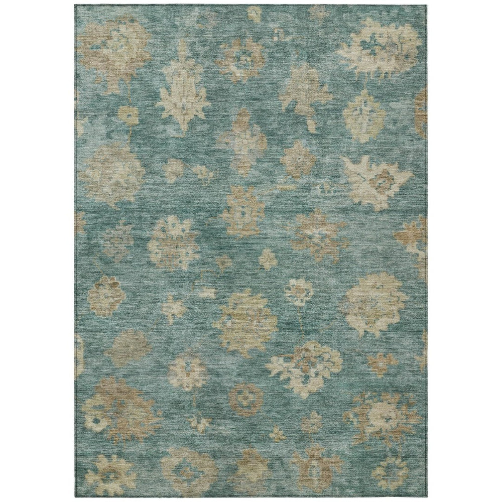 HomeRoots 5' Floral Area Rug in Artichoke Green, Beige & Tan - Washable, Durable & Versatile for Indoors/Outdoors 658508