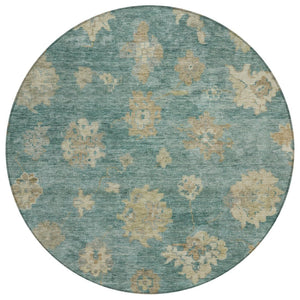 HomeRoots 8' Artichoke Green Round Floral Area Rug - Durable, Washable, Ideal for Indoor & Outdoor Spaces! 658509