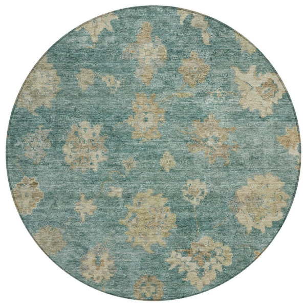 HomeRoots 8' Artichoke Green Round Floral Area Rug - Durable, Washable, Ideal for Indoor & Outdoor Spaces! 658509