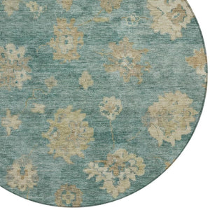 HomeRoots 8' Artichoke Green Round Floral Area Rug - Durable, Washable, Ideal for Indoor & Outdoor Spaces! 658509