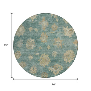 HomeRoots 8' Artichoke Green Round Floral Area Rug - Durable, Washable, Ideal for Indoor & Outdoor Spaces! 658509