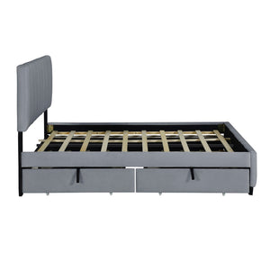 English Elm Queen Tufted Velvet Platform Bed with Storage Drawers and Pull Out Trundle Gray LP000714AAE-1