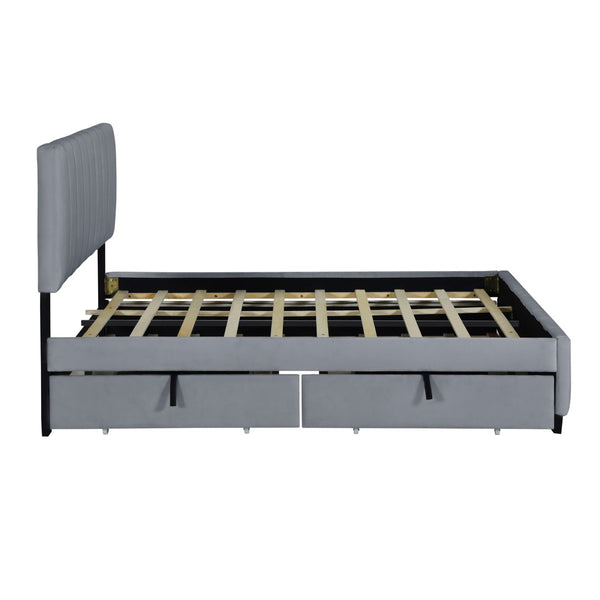 English Elm Queen Tufted Velvet Platform Bed with Storage Drawers and Pull Out Trundle Gray LP000714AAE-1