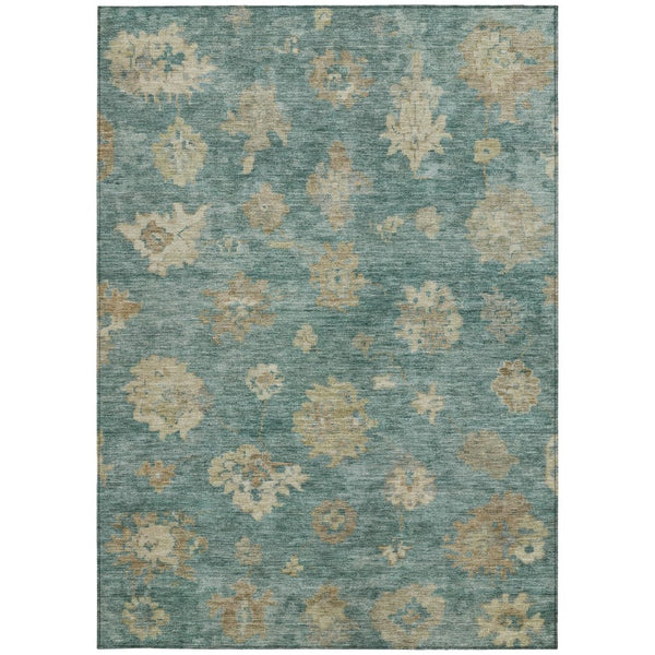 HomeRoots 8' X 10' Washable Artichoke Green Floral Area Rug - Durable Indoor/Outdoor Design for High-Traffic Spaces 658510