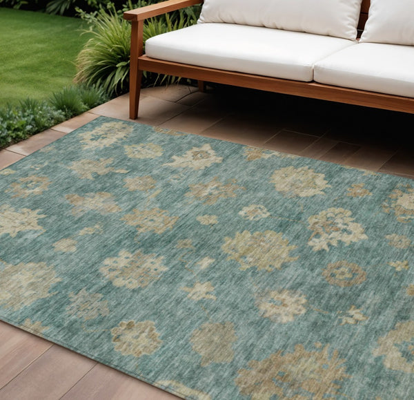 HomeRoots 9' Artichoke Green Beige Tan Floral Indoor Outdoor Area Rug - Durable, Washable & Stylish Design! 658511