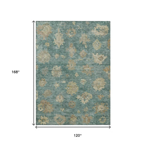 HomeRoots 10' Indoor Outdoor Floral Area Rug in Artichoke Green & Beige - Washable, Durable, Stylish Design 658512