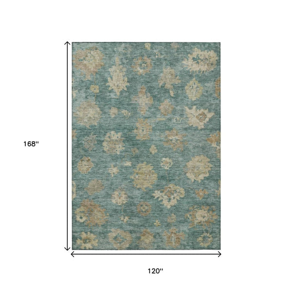 HomeRoots 10' Indoor Outdoor Floral Area Rug in Artichoke Green & Beige - Washable, Durable, Stylish Design 658512
