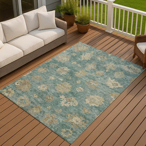 HomeRoots 10' Indoor Outdoor Floral Area Rug in Artichoke Green & Beige - Washable, Durable, Stylish Design 658512