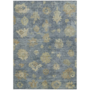 HomeRoots 5' Blue and Beige Floral Area Rug – Durable, Washable Design for Indoor/Outdoor Elegance & Comfort 658514