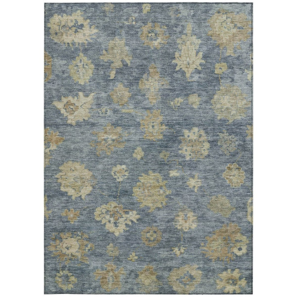 HomeRoots 5' Blue and Beige Floral Area Rug – Durable, Washable Design for Indoor/Outdoor Elegance & Comfort 658514