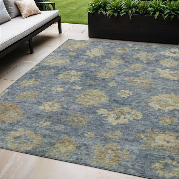 HomeRoots 5' Blue and Beige Floral Area Rug – Durable, Washable Design for Indoor/Outdoor Elegance & Comfort 658514