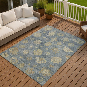 HomeRoots 5' Blue and Beige Floral Area Rug – Durable, Washable Design for Indoor/Outdoor Elegance & Comfort 658514