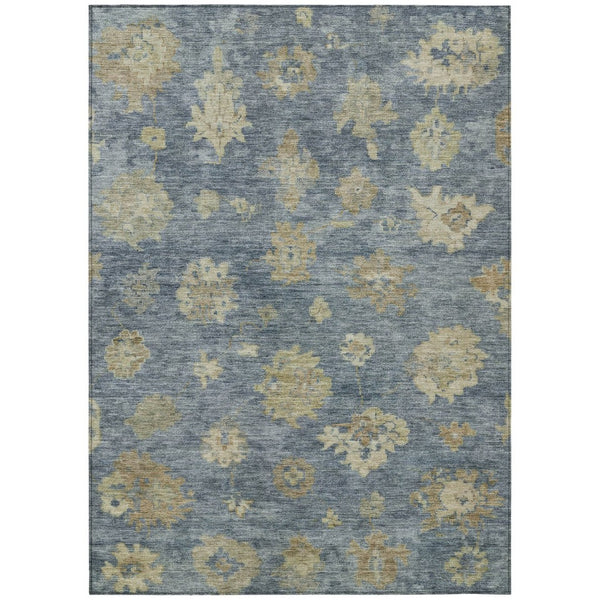 HomeRoots 5' Blue and Beige Floral Area Rug – Durable, Washable Design for Indoor/Outdoor Elegance & Comfort 658514