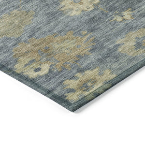 HomeRoots 5' Blue and Beige Floral Area Rug – Durable, Washable Design for Indoor/Outdoor Elegance & Comfort 658514