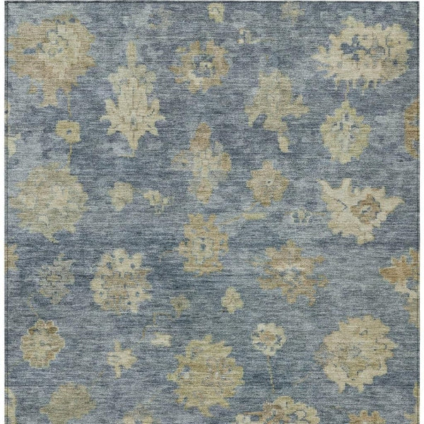 HomeRoots 5' Blue and Beige Floral Area Rug – Durable, Washable Design for Indoor/Outdoor Elegance & Comfort 658514